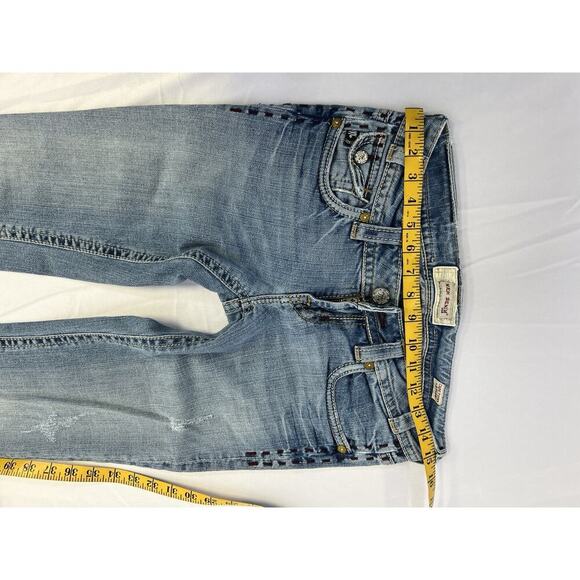 VTG Y2K Bella Swan Low Rise Mek Denim Flare Jeans Women S 27 Thick Stitch - Picture 14 of 16